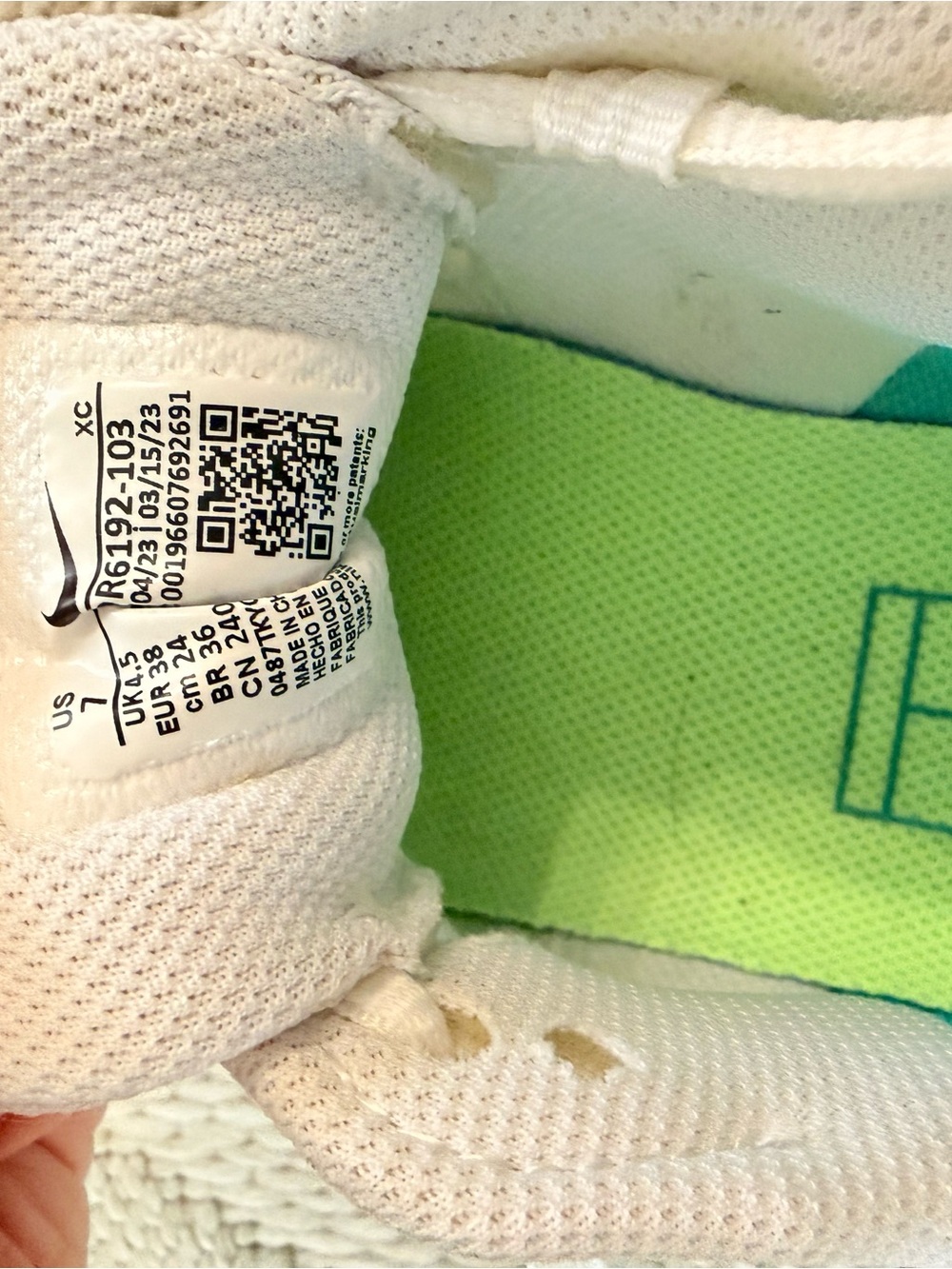 Nike White Sneakers with Neon Green Interior and Black Swoosh #Tennis - Picture 6 of 6